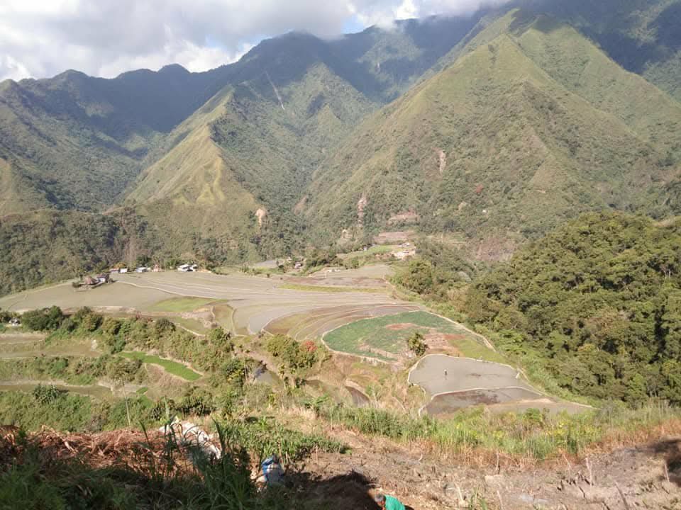 Rice fields and houses in a rural mountain community in the Philippines